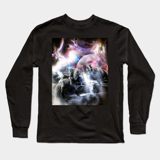 Space Galaxy Dinosaur Long Sleeve T-Shirt by Random Galaxy